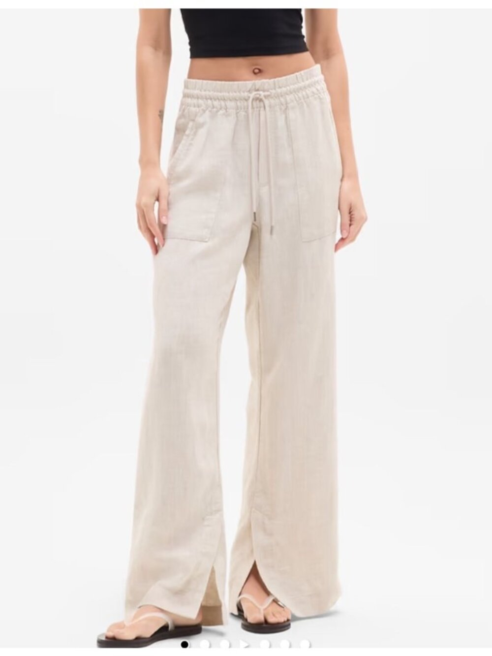 NEW Athleta Linen Retreat Wide-Leg High-Rise Pants Undyed Small Tall Pull-on